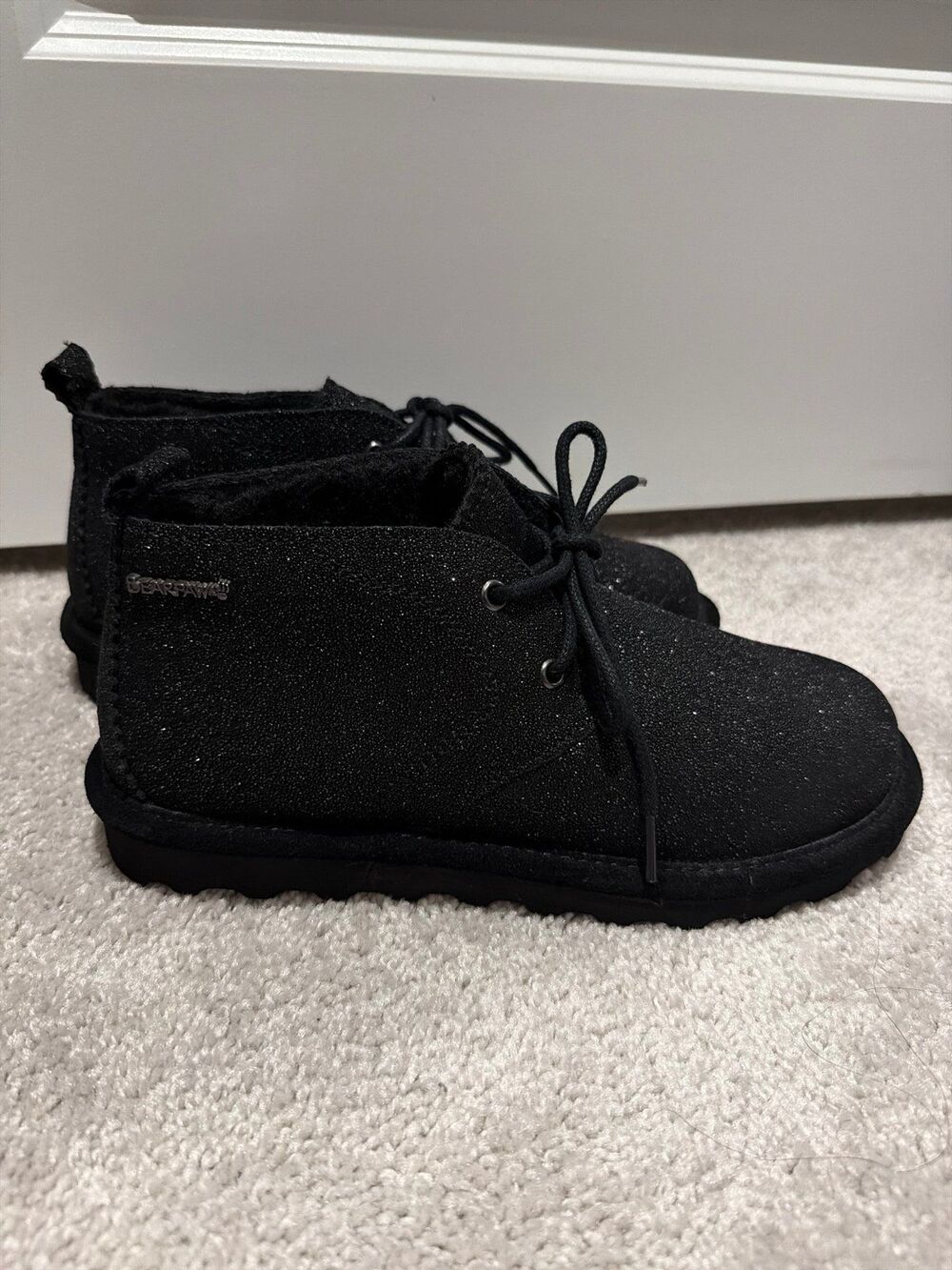 NEW BearPaw Ankle Lace Up Boots Black Caviar Bling Sparkle Shoes Shoes Chukka